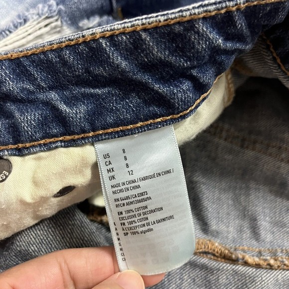 American Eagle Womens Button Fly Denim Mini Skirt Size 8 Distressed Casual - Picture 7 of 7